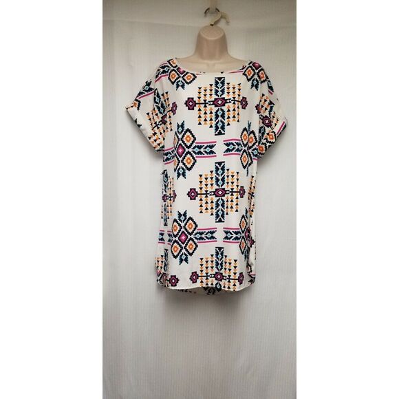 Audition Fashions Round Neck Short Sleeve Multi-Color Casual Shirt Dress Size L - Picture 7 of 10